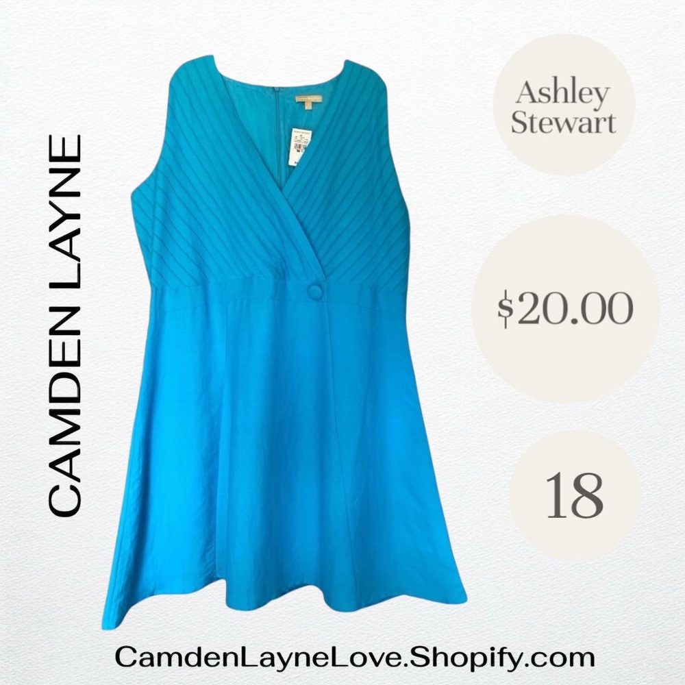 Ashley Stewart Blue Sleeveless V-Neck A-Line Midi Dress - Picture 2 of 3